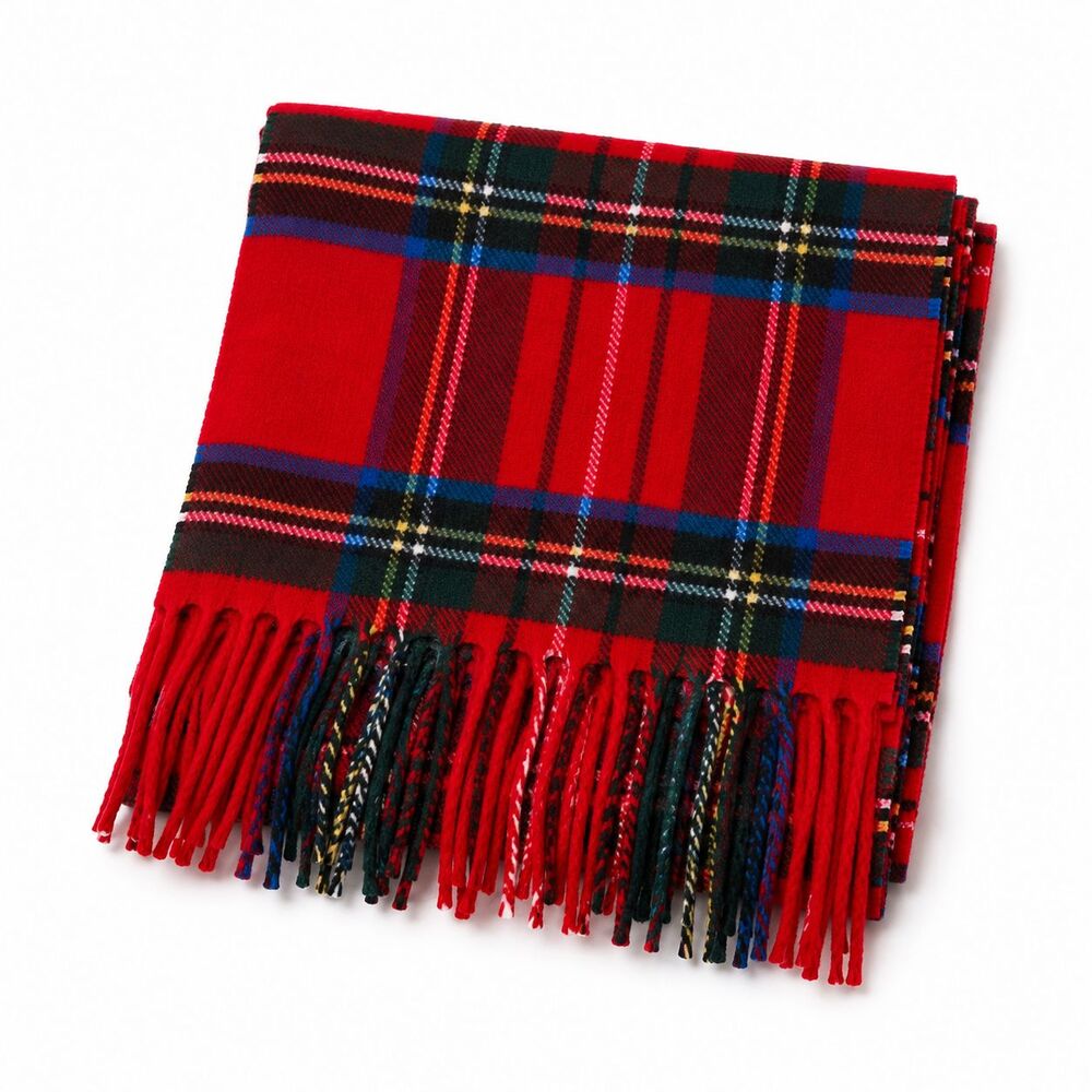 Vintage Cashmink Plaid Scarf Red West Germany Fringe Acrylic Higbee's Preppy